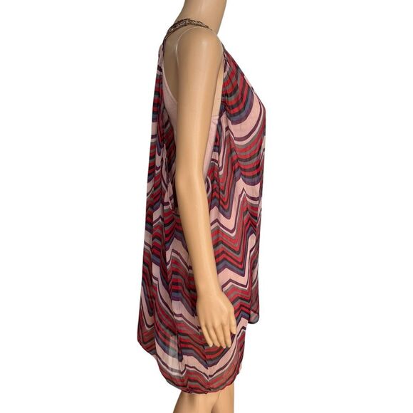 Free People Women Chiffon Tunic Top Mini Dress Size S Sequin Orange Pink - Picture 3 of 11